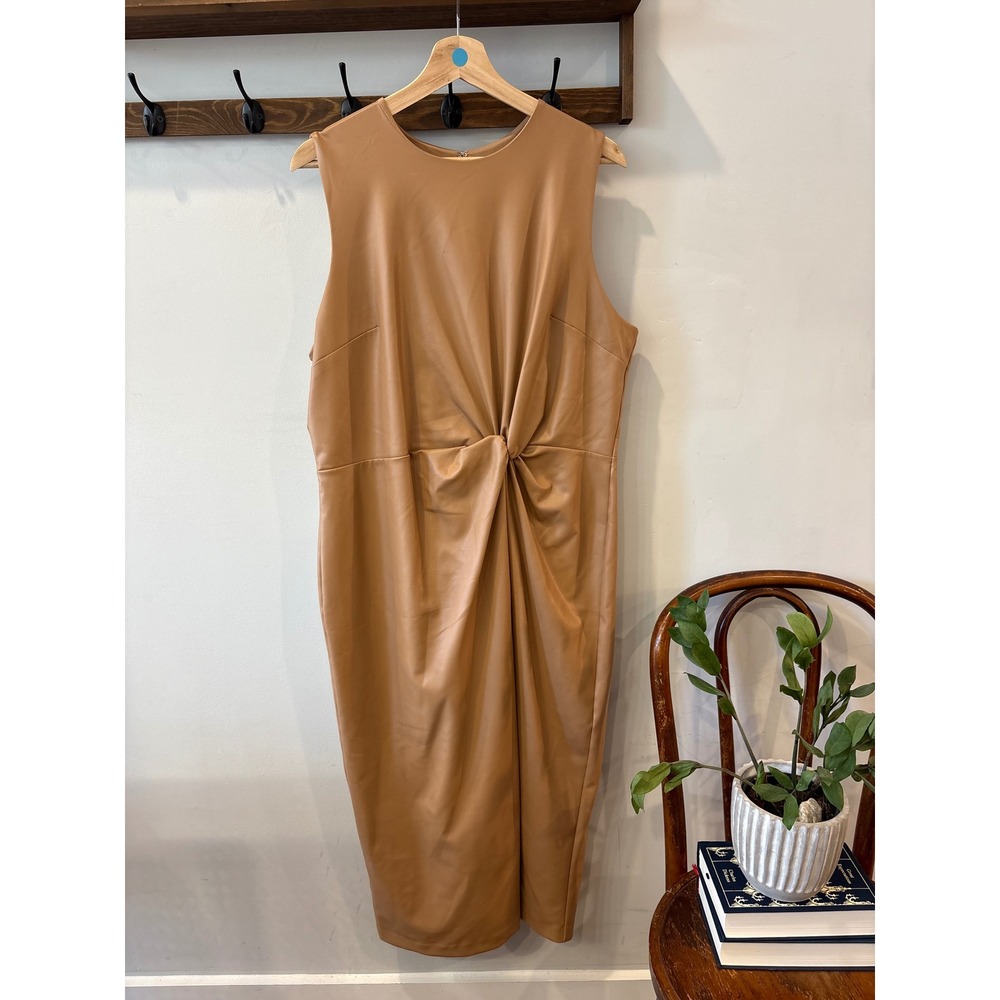 Express Faux Leather Twist Front Sleeveless Midi Dress